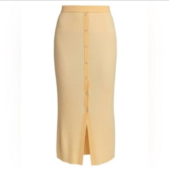 EUC NAADAM- Yellow Silk and Cashmere Knit Ribbed Skirt. Size L - Picture 1 of 5